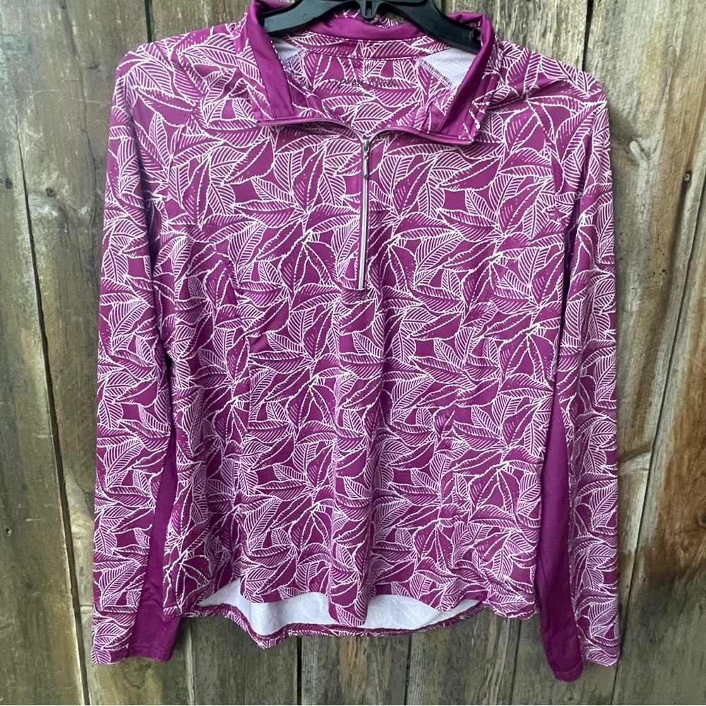 Cypress Club Purple Leaf Print Quarter-Zip Pullover Sz. XXL